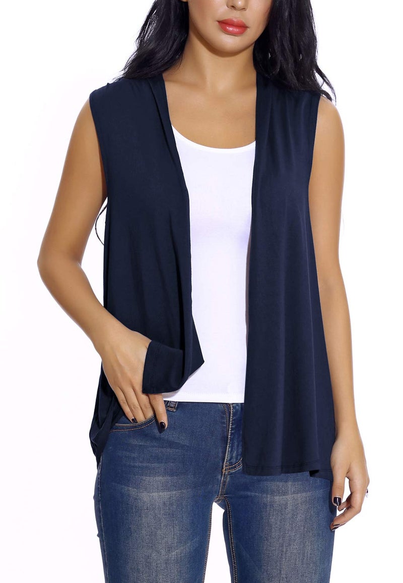 EXCHIC Women's Sleeveless Open Front Cardigan Vest Lightweight Cool Coat (XL, Navy Blue) - Image 2